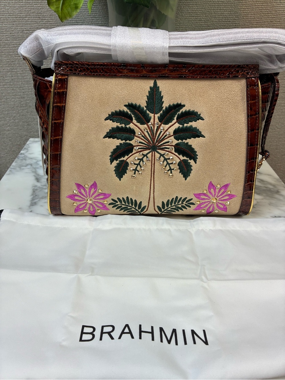Brahmin Pecan Palawan Hillary Shoulder Bag - NWT Embellished Premier Collection - Picture 2 of 14